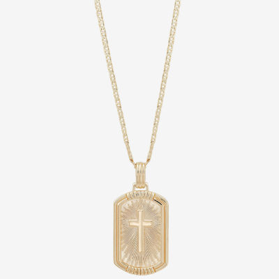 Mens 14K Gold Over Silver Cross Rectangular Pendant Necklace