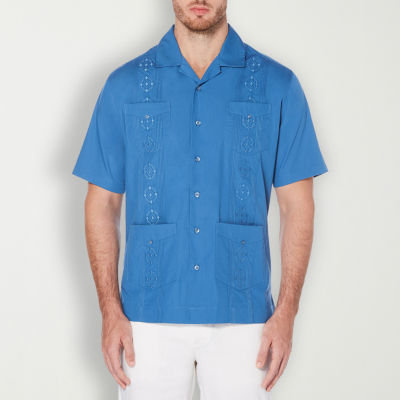 Cubavera Camp Collar Embroidered Guayabera Mens Regular Fit Short Sleeve Panel Button-Down Shirt