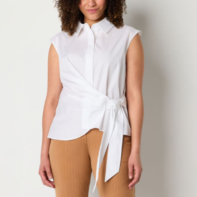 Worthington Womens Sleeveless Wrap Shirt