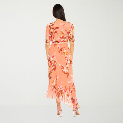 Premier Amour Short Sleeve Floral Midi Fit + Flare Dress