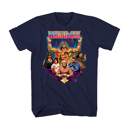 Mens Crew Neck Short Sleeve Regular Fit WWE Graphic T-Shirt, Small, Blue