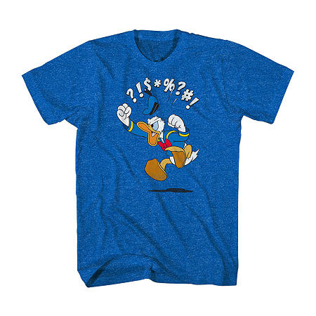 Mens Crew Neck Short Sleeve Regular Fit Donald Duck Graphic T-Shirt, Medium, Blue