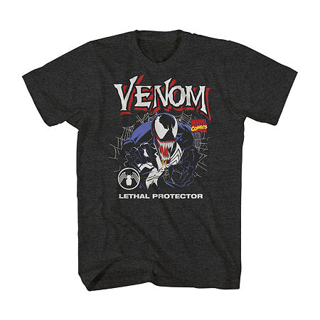 Mens Crew Neck Short Sleeve Regular Fit Venom Graphic T-Shirt, Large, Black
