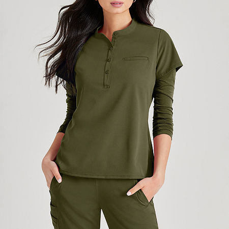 Barco Unify But163 Mission 1-Pocket Womens Henley Neck Short Sleeve Stretch Fabric Moisture Wicking Wrinkle Resistant Scrub Top