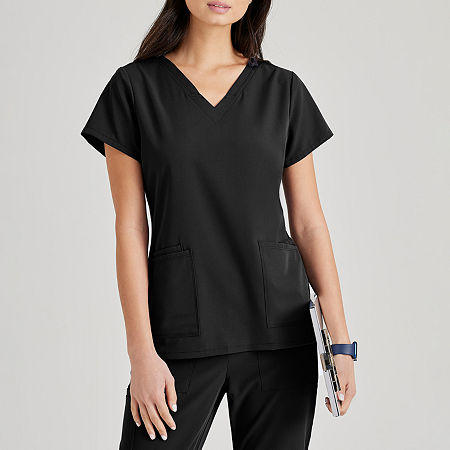 Barco Unify But167 Purpose 4-Pocket Womens Plus Tall V Neck Short Sleeve Stretch Fabric Moisture Wicking Wrinkle Resistant Scrub Top