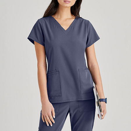 Barco Unify But167 Purpose 4-Pocket Womens Plus Tall V Neck Short Sleeve Stretch Fabric Moisture Wicking Wrinkle Resistant Scrub Top, 4x-large, Gray