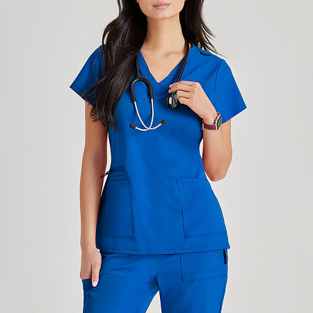 Barco Unify But167 Purpose 4-Pocket Womens Plus Tall V Neck Short Sleeve Stretch Fabric Moisture Wicking Wrinkle Resistant Scrub Top, 3x-large, Blue