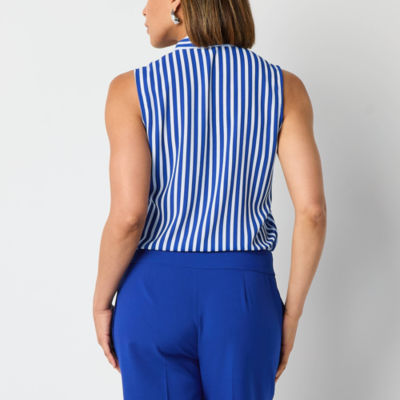 Black Label by Evan-Picone Womens Split Tie Neck Sleeveless Blouse