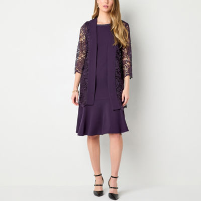 Maya Brooke Womens Beaded Lace Jacket Dress, Color: Eggplant