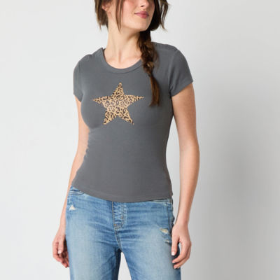 Arizona Juniors Womens Crew Neck Short Sleeve Adaptive Graphic T-Shirt
