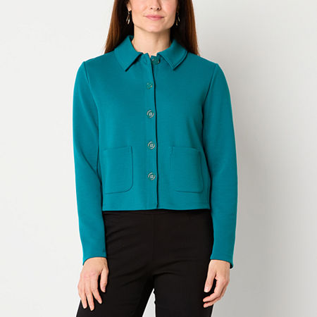 Liz Claiborne Womens Lightweight Cropped Jacket, Large, Blue