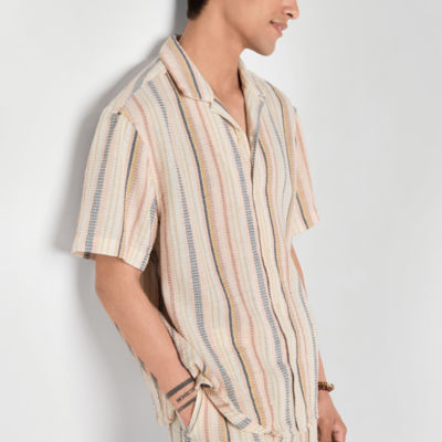 Arizona Mens Short Sleeve Button-Down Shirt, Color: Peach Stripe
