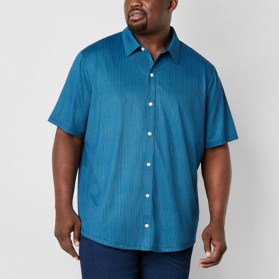 St. John's Bay Performance Knit Mens Short Sleeve Classic Fit Stretch Fabric Big and Tall Button-Down Shirt