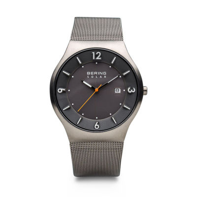 Bering Solar Mens Gray Mesh Bracelet Watch-14440-077