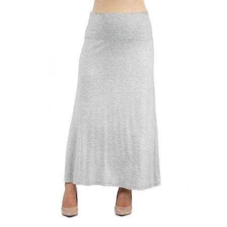 24/7 Comfort Apparel Elastic Waist Solid Color Maxi Skirt, 1x, Gray