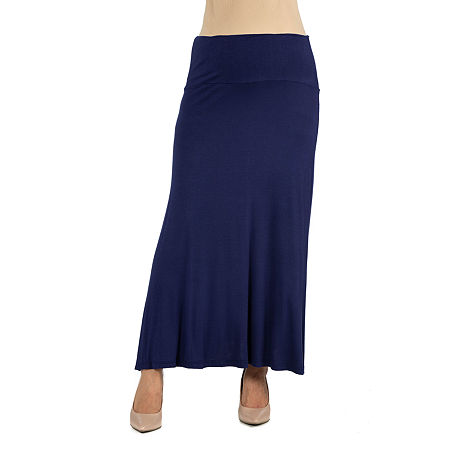 24/7 Comfort Apparel Elastic Waist Solid Color Maxi Skirt, 2x, Blue