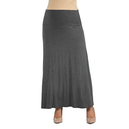 24/7 Comfort Apparel Elastic Waist Solid Color Maxi Skirt, 1x, Gray