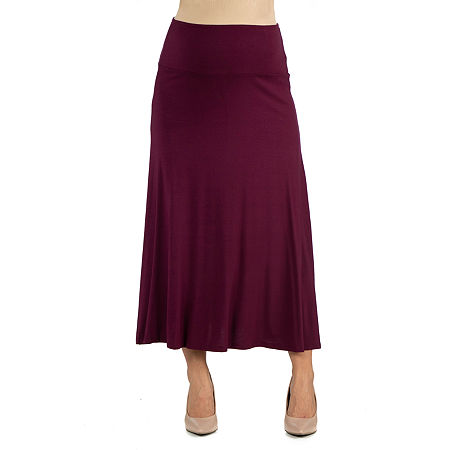 24/7 Comfort Apparel Elastic Waist Solid Color Maxi Skirt, 1x, Red