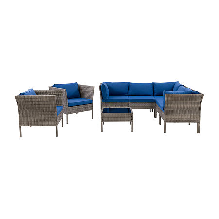 Parksville Patio Collection 6-Piece Sectional Set With Two Chairs, One Size, Blue