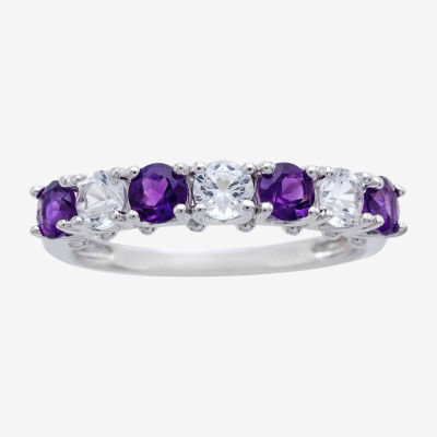 Genuine Amethyst and Lab-Created White Sapphire Sterling Silver Band Ring