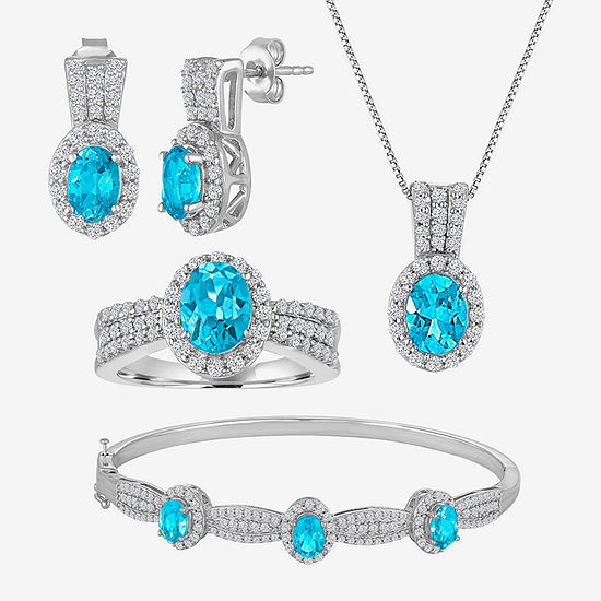 Genuine Blue Topaz Pure Silver Over Brass 4-pc. Jewelry Set