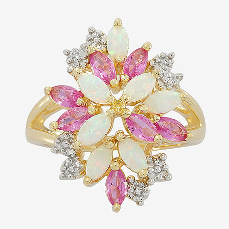 Lab-Created Opal & Pink and White Lab-Created Sapphire Cluster Ring, 6, White