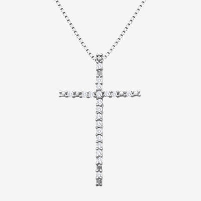 1/10 CT. T.W. Diamond Sterling Silver Cross Pendant Necklace