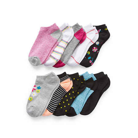 Thereabouts Little & Big Girls 10 Pair Low Cut Socks, Small, Black