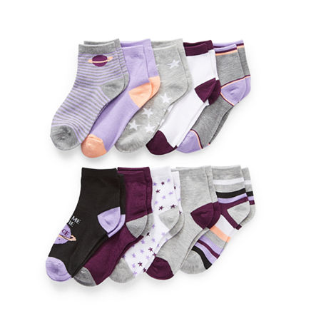 Thereabouts Little & Big Girls 10 Pair Quarter Socks, Small, Gray