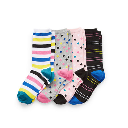 Thereabouts Little & Big Girls 4 Pair Crew Socks, Large, Gray