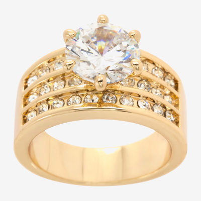 Sparkle Allure Three Row Cubic Zirconia 14K Gold Over Brass Round Engagement Ring