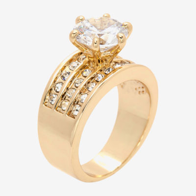Sparkle Allure Three Row Cubic Zirconia 14K Gold Over Brass Round Engagement Ring