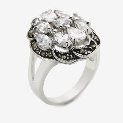 Sparkle Allure Cubic Zirconia Pure Silver Over Brass Flower Cluster Cocktail Ring