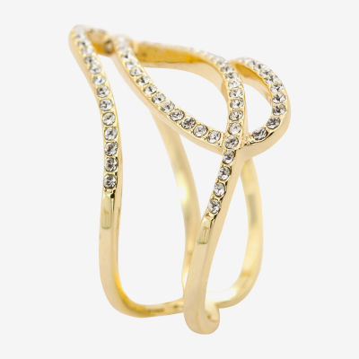 Sparkle Allure Interlocked Loops Crystal 14K Gold Over Brass Crossover Cocktail Ring