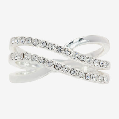 Sparkle Allure Crossover Double Row Crystal Pure Silver Over Brass Band