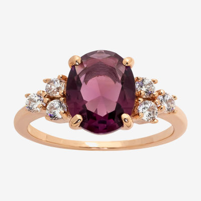 Sparkle Allure Womens Purple Cubic Zirconia 18K Rose Gold Over Brass Oval Side Stone Cocktail Ring