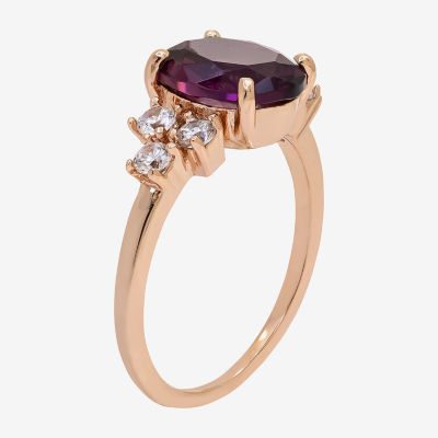 Sparkle Allure Womens Purple Cubic Zirconia 18K Rose Gold Over Brass Oval Side Stone Cocktail Ring