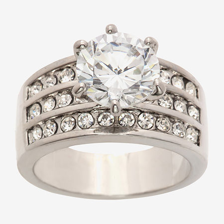 Sparkle Allure Three Row Womens Cubic Zirconia Pure Silver Over Brass Round Engagement Ring, 7