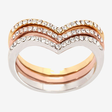 Sparkle Allure Curved Chevron Delicate Womens Crystal 14K Gold Over Brass 18K Rose Gold Over Brass Chevron Delicate Ring Set, 9
