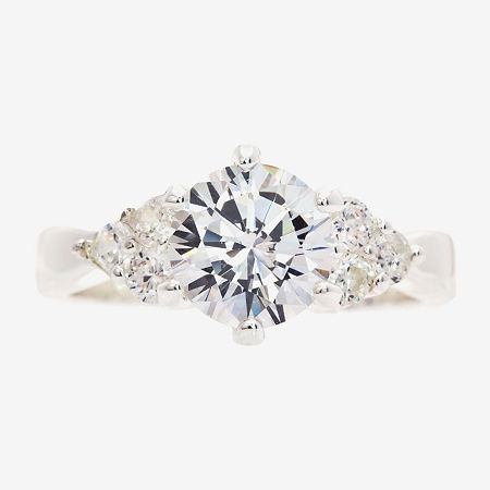 Sparkle Allure Side Stone Womens Cubic Zirconia Pure Silver Over Brass Round Engagement Ring, 7