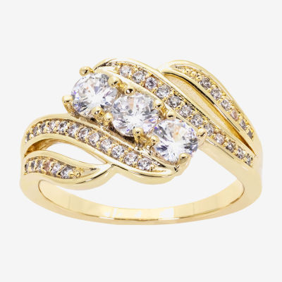 Sparkle Allure Cubic Zirconia 14K Gold Over Brass 3-Stone Bypass  Engagement Ring