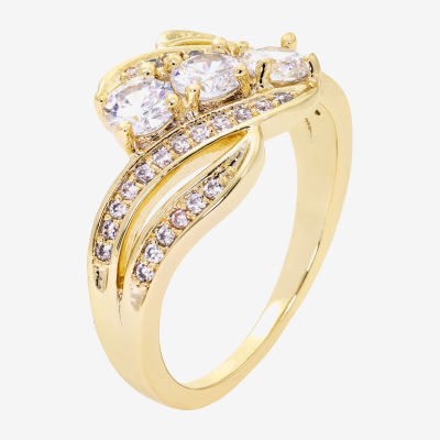 Sparkle Allure Cubic Zirconia 14K Gold Over Brass 3-Stone Bypass  Engagement Ring