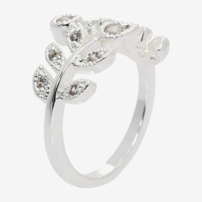 Sparkle Allure Floral Womens 2MM Cubic Zirconia Pure Silver Over Brass Bypass  Band