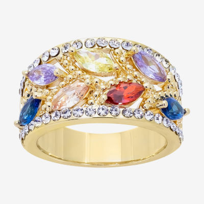 Sparkle Allure Wide Cubic Zirconia 14K Gold Over Brass Cluster Cocktail Ring