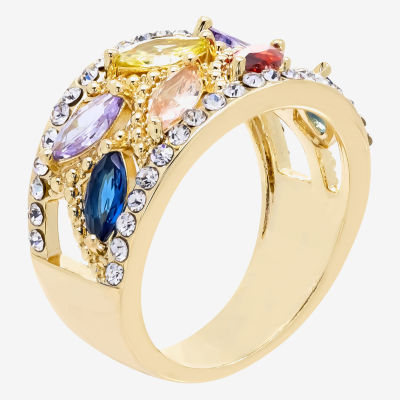 Sparkle Allure Wide Cubic Zirconia 14K Gold Over Brass Cluster Cocktail Ring
