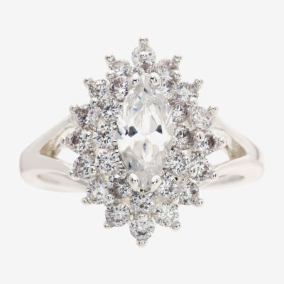 Sparkle Allure Starburst Cubic Zirconia Pure Silver Over Brass Halo Cocktail Ring