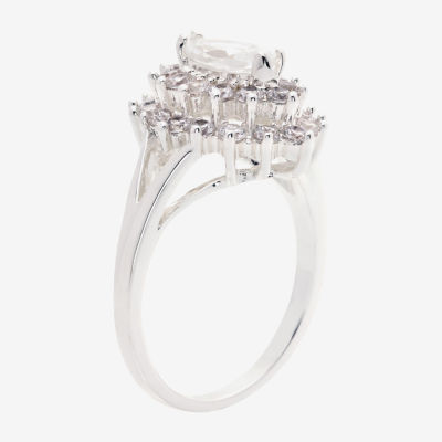 Sparkle Allure Starburst Cubic Zirconia Pure Silver Over Brass Halo Cocktail Ring