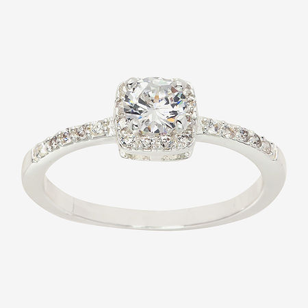 Sparkle Allure Halo Womens Cubic Zirconia Pure Silver Over Brass Round Halo Engagement Ring, 9
