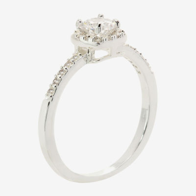 Sparkle Allure Halo Cubic Zirconia Pure Silver Over Brass Round Engagement Ring