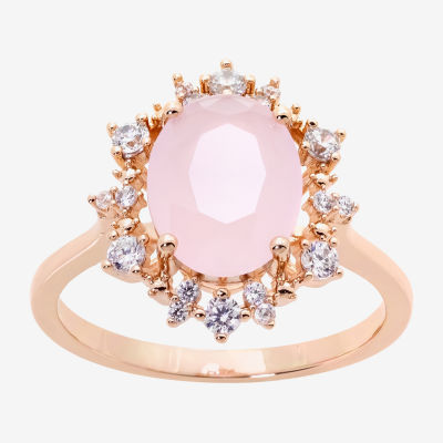 Sparkle Allure Cubic Zirconia 18K Rose Gold Over Brass Oval Halo Cocktail Ring